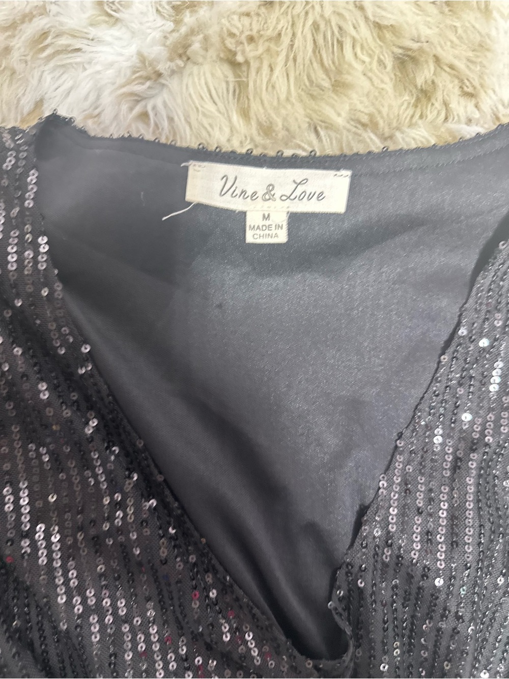 Vine & Love Black Sequin Wrap Midi Dress with V-Neckline - Picture 5 of 5